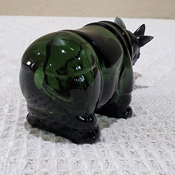 Vintage Avon RHINOCEROS GREEN EMPTY Glass Empty Figural Bottle - Picture 6 of 8